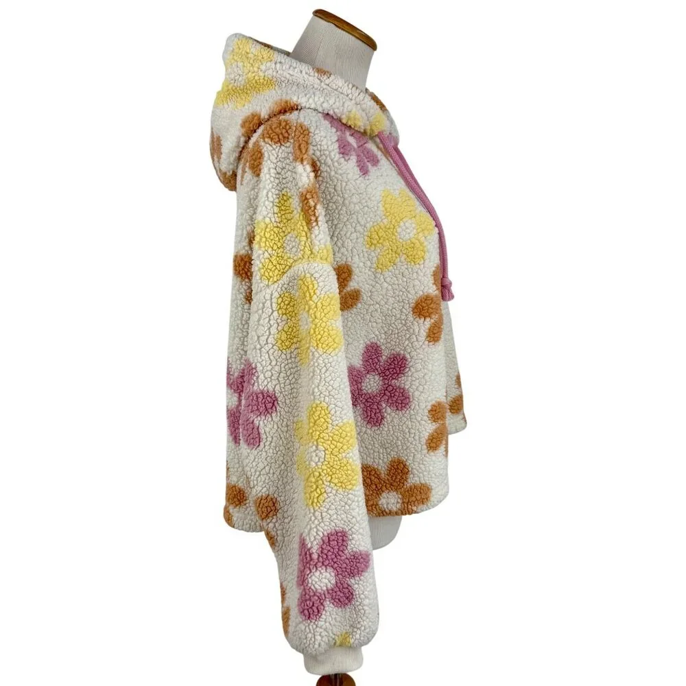 Barbie Flower Faux Sherpa Pullover Floral Hoodie Coat | Barbiecore Girlhoodcore - Picture 9 of 16